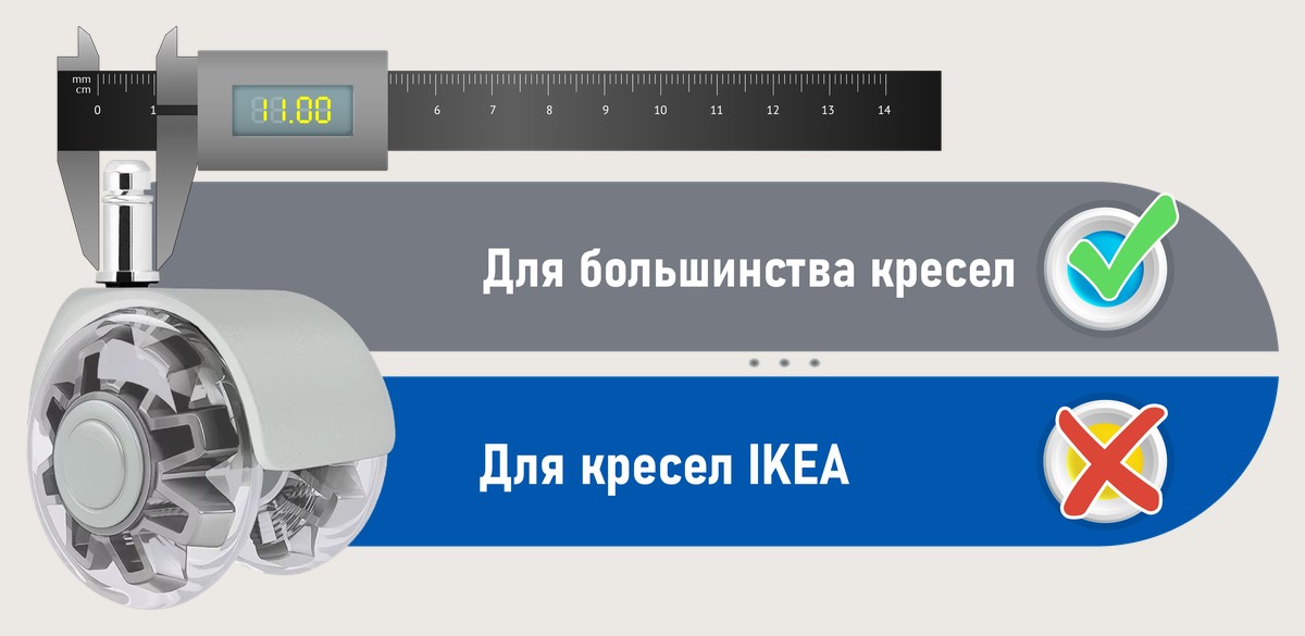 Шток 11 мм подходит для большинства кресел, но не подходит для кресел IKEA